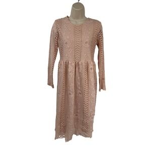 Tea n Rose Boho Lace Crochet Midi Dress Womens Small Pink Coquette Feminine